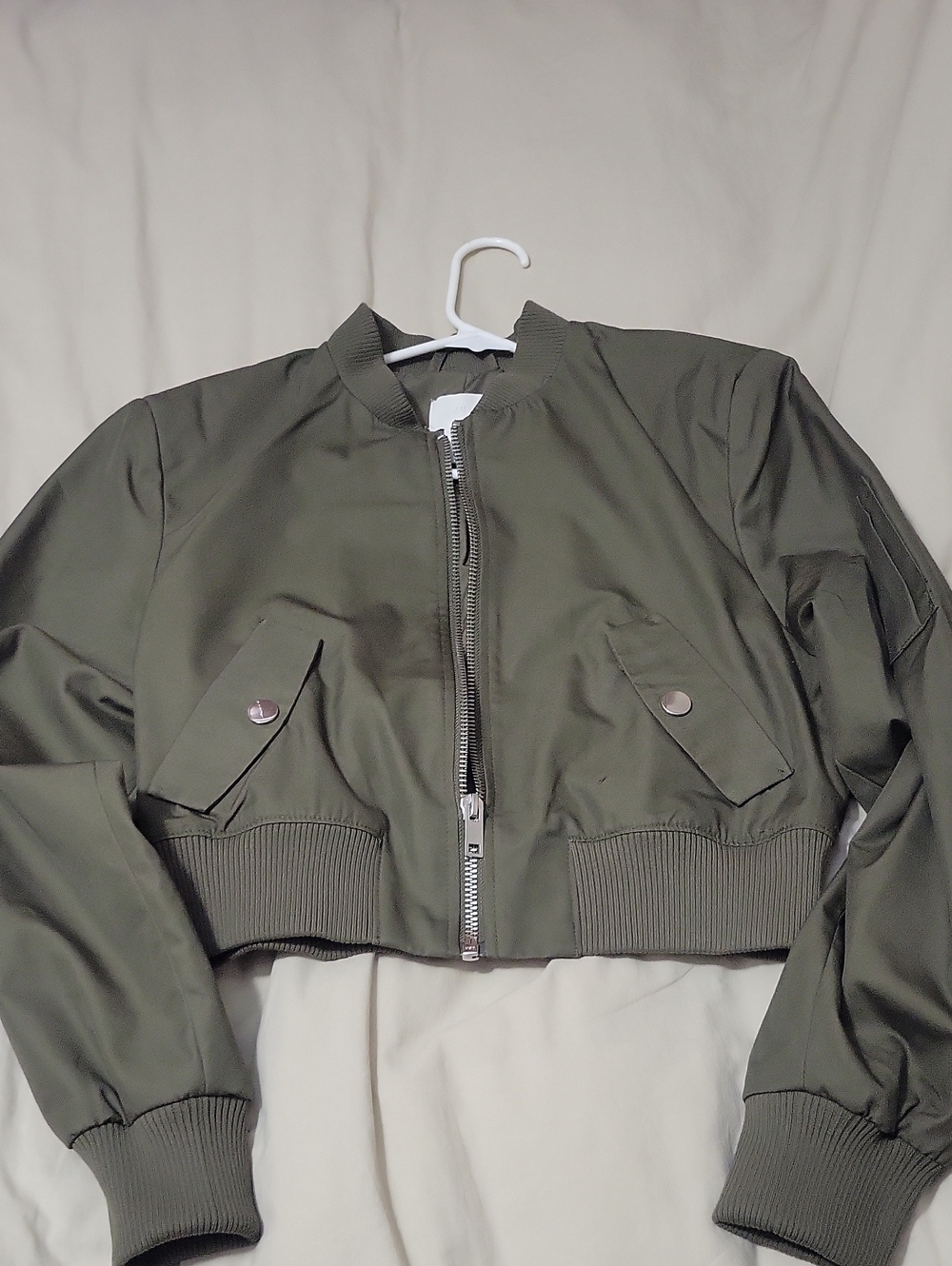 H&M Olive Green Cropped Bomber Jacket - Women